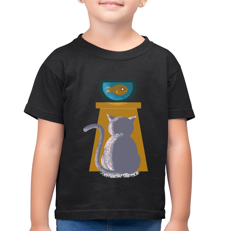 Camiseta Algodão Infantil Gato e Aquário