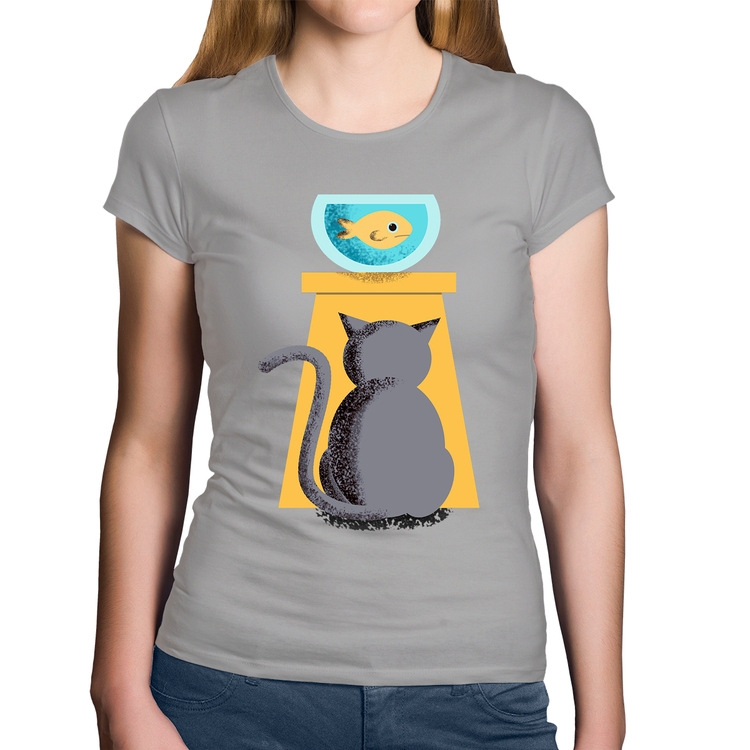 Baby Look Algodão Gato e Aquário - Cinza