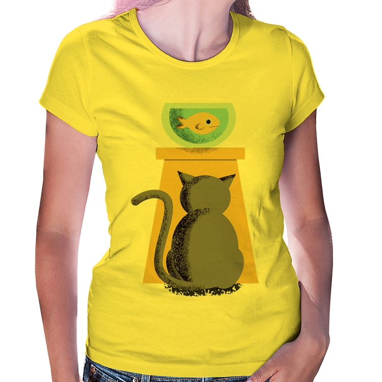 Baby Look Gato e Aquário - Amarela