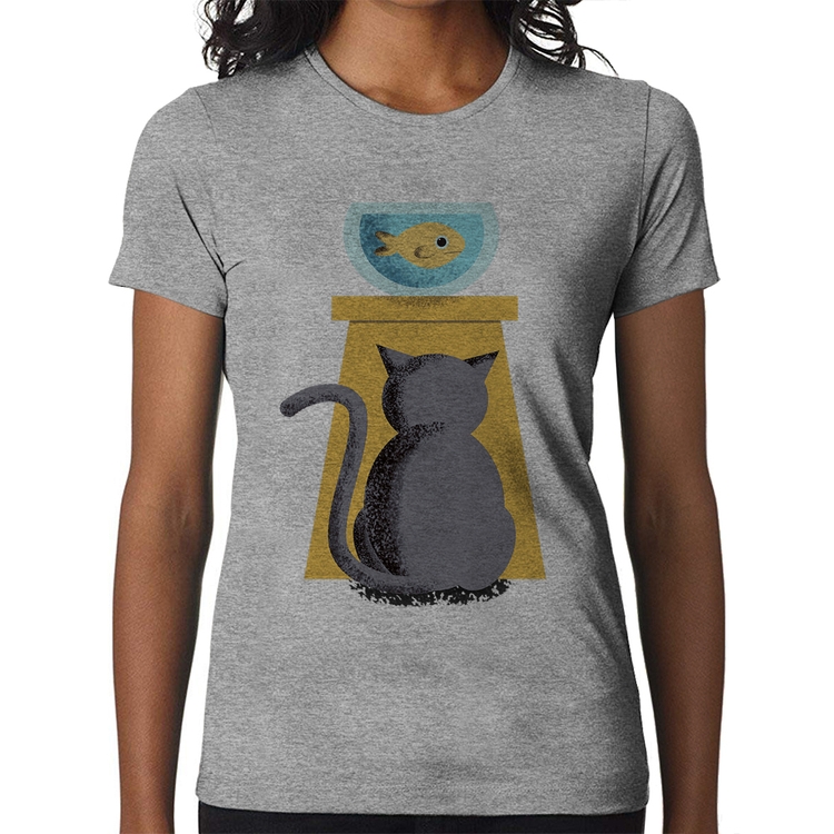 Baby Look Gato e Aquário - Cinza