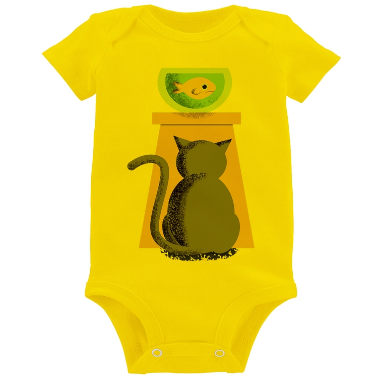 Body Bebê Gato e Aquário - Amarelo