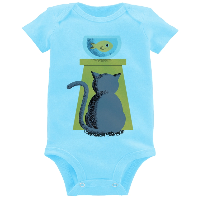 Body Bebê Gato e Aquário - Azul Bebê