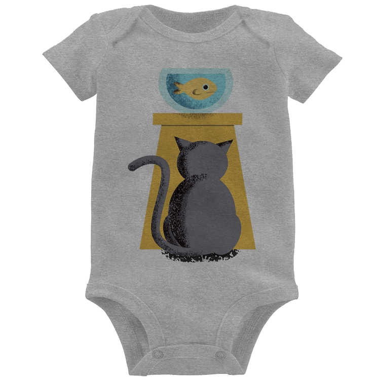 Body Bebê Gato e Aquário - Cinza