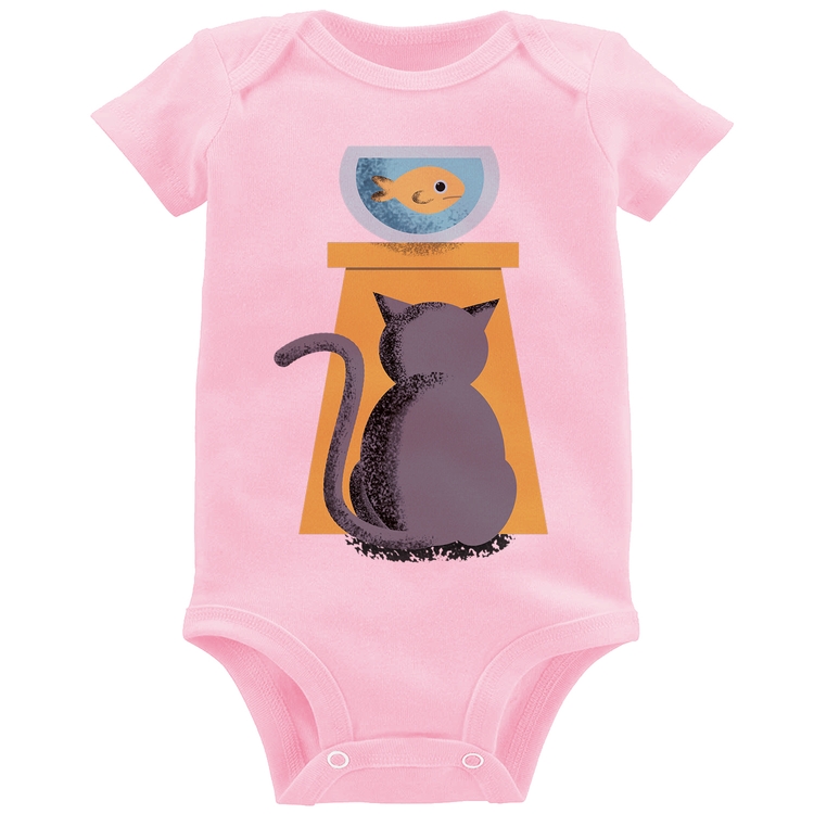 Body Bebê Gato e Aquário - Rosa Bebê