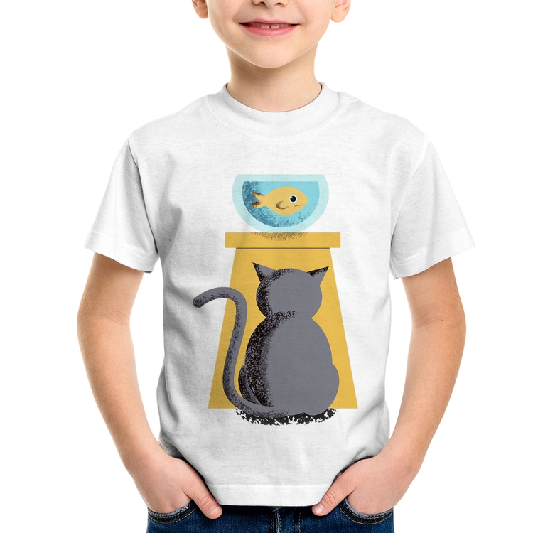 Camiseta Infantil Gato e Aquário