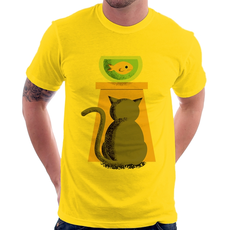 Camiseta Gato e Aquário - Amarela
