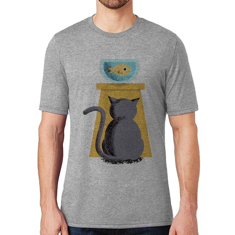 Camiseta Gato e Aquário - Cinza