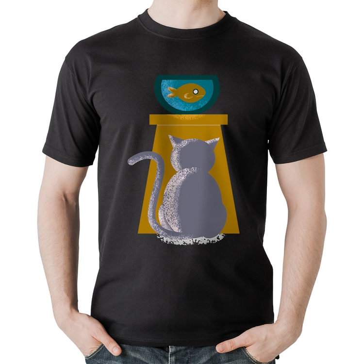 Camiseta Algodão Gato e Aquário