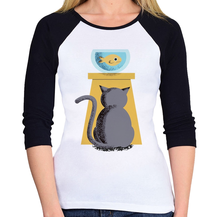 Baby Look Raglan Gato e Aquário Manga 3/4