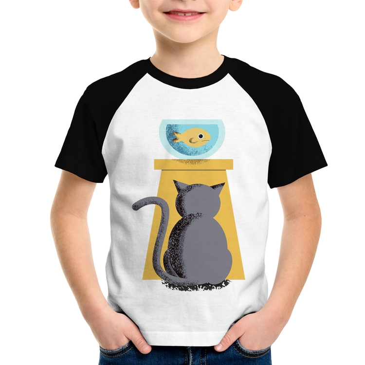 Camiseta Raglan Infantil Gato e Aquário