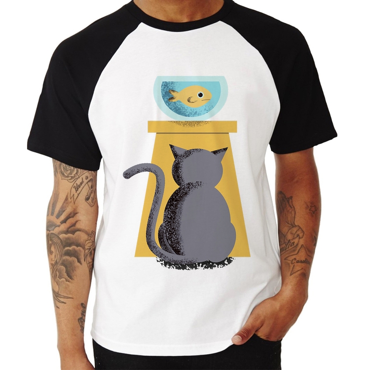 Camiseta Raglan Gato e Aquário