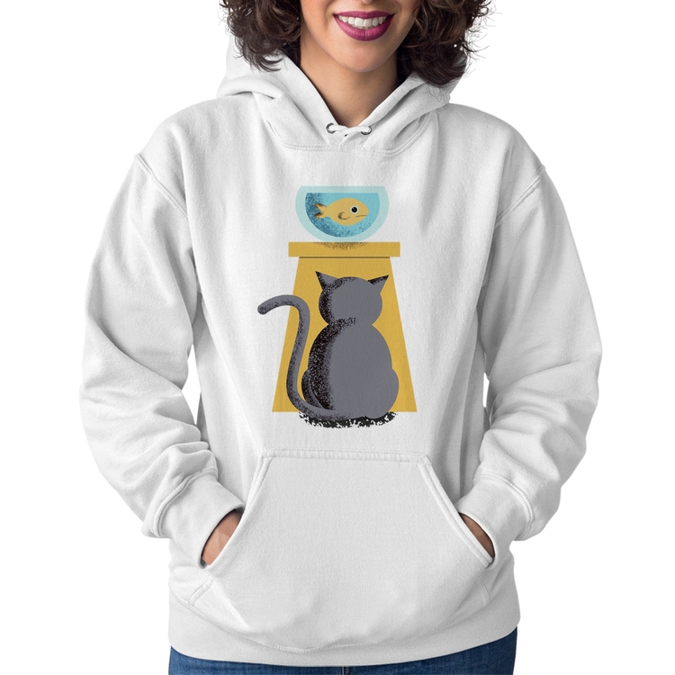 Moletom Feminino Gato e Aquário - Branco