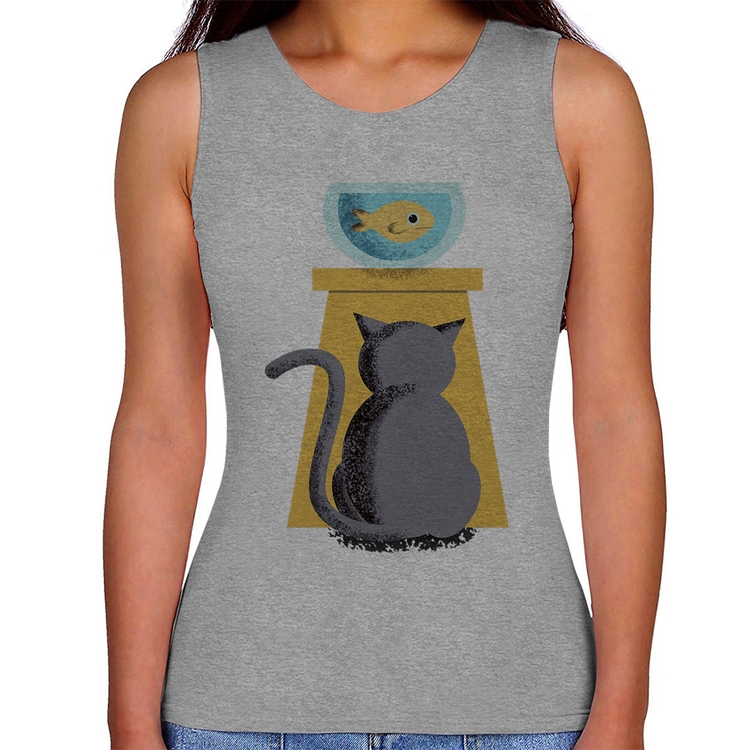 Regata Feminina Gato e Aquário - Cinza