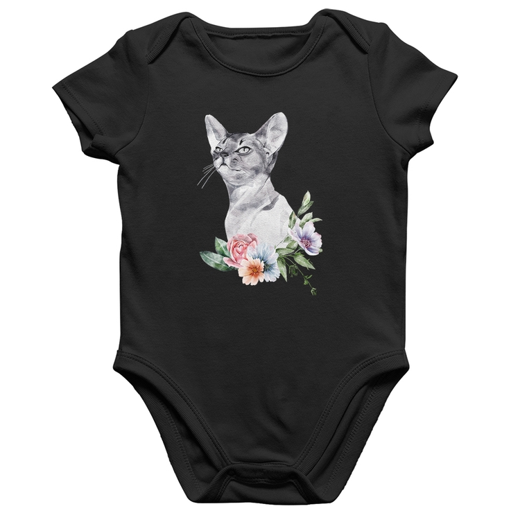 Body Bebê Algodão Gato e Flores
