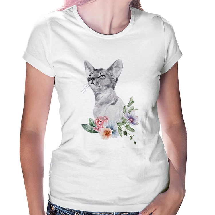 Baby Look Gato e Flores