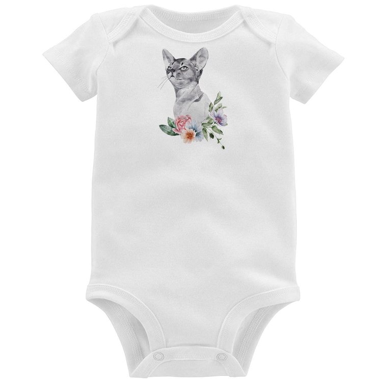 Body Bebê Gato e Flores