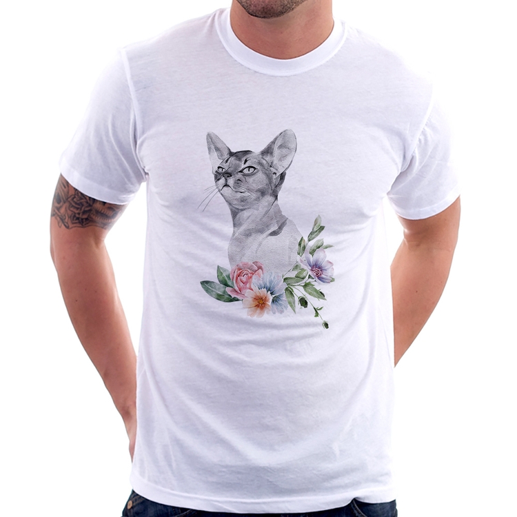Camiseta Gato e Flores