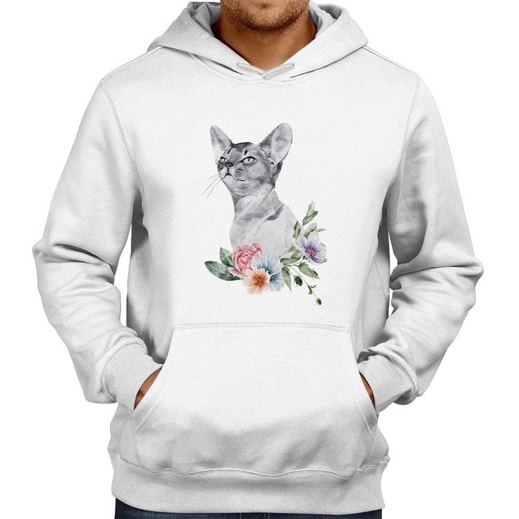 Moletom Gato e Flores - Branco