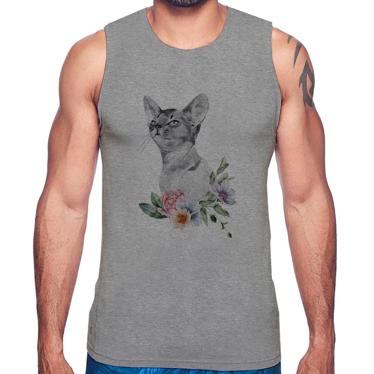 Regata Gato e Flores - Cinza