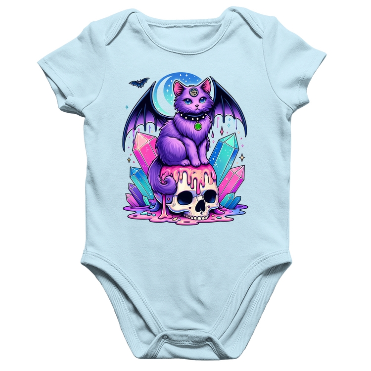 Body Bebê Algodão Gato Gótico Arte - Azul Bebê