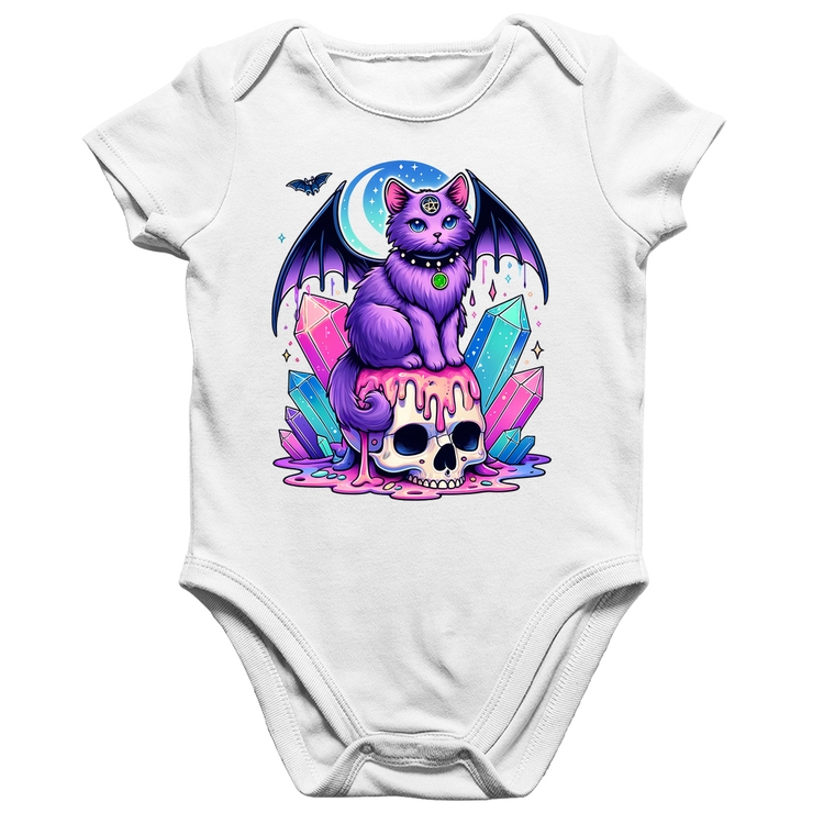 Body Bebê Algodão Gato Gótico Arte - Branco