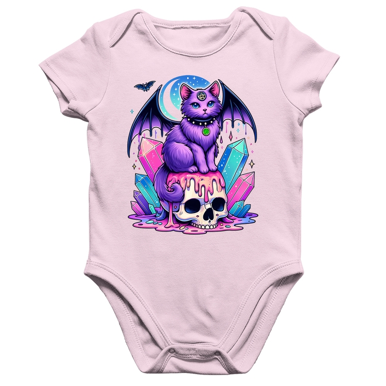 Body Bebê Algodão Gato Gótico Arte - Rosa Bebê