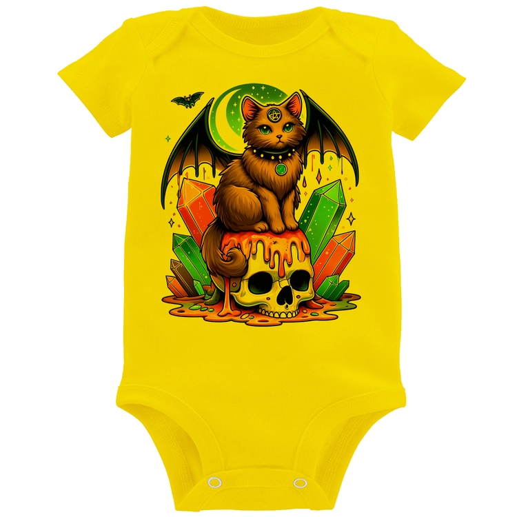 Body Bebê Gato Gótico Arte - Amarelo