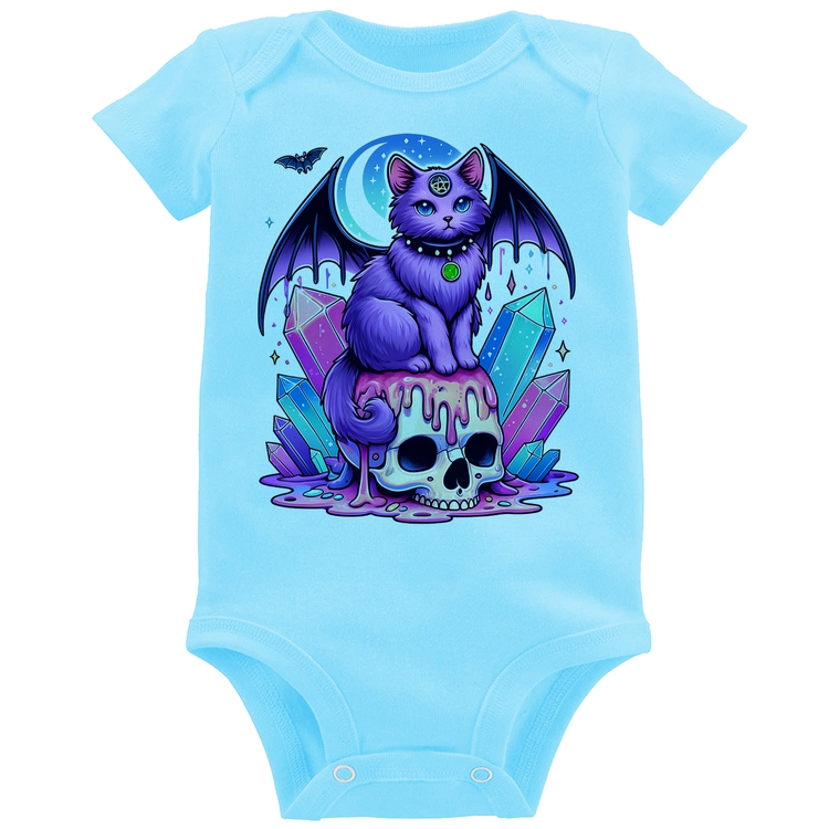 Body Bebê Gato Gótico Arte - Azul Bebê