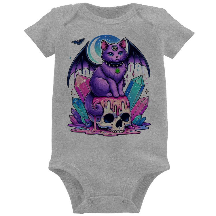 Body Bebê Gato Gótico Arte - Cinza