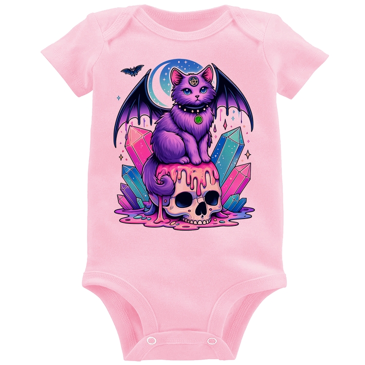 Body Bebê Gato Gótico Arte - Rosa Bebê