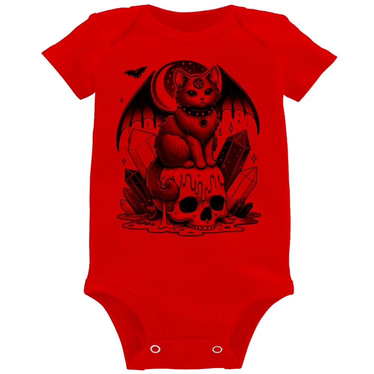 Body Bebê Gato Gótico Arte - Vermelho