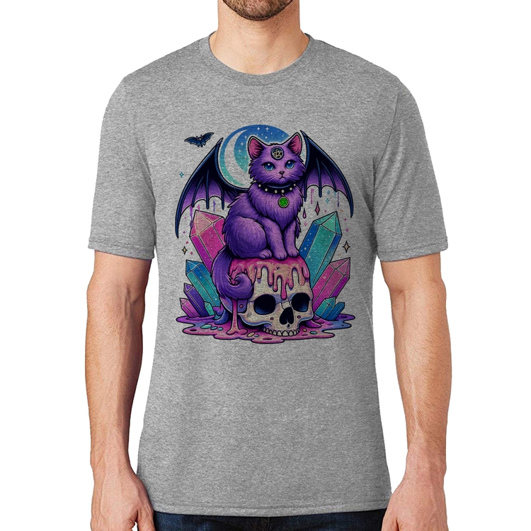 Camiseta Gato Gótico Arte - Cinza
