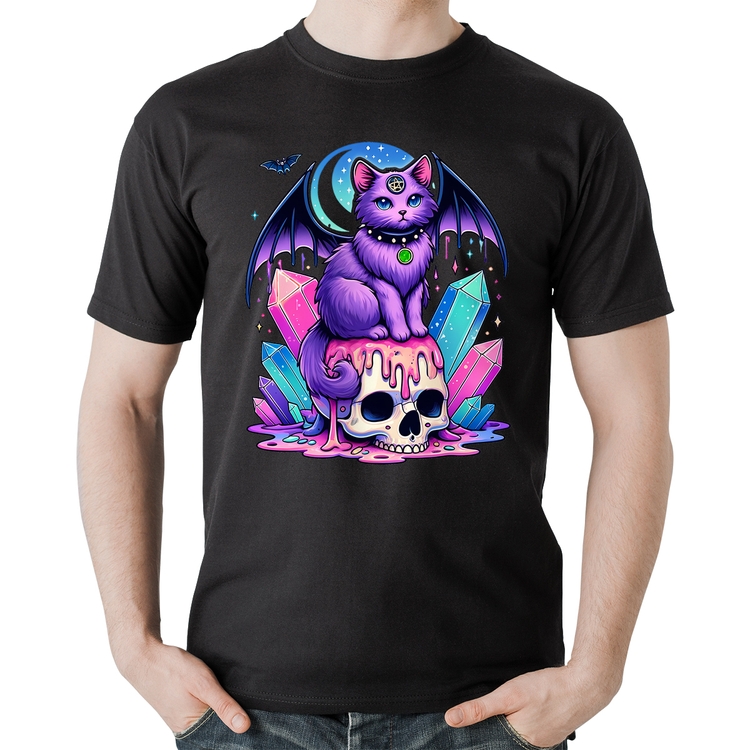 Camiseta Algodão Gato Gótico Arte