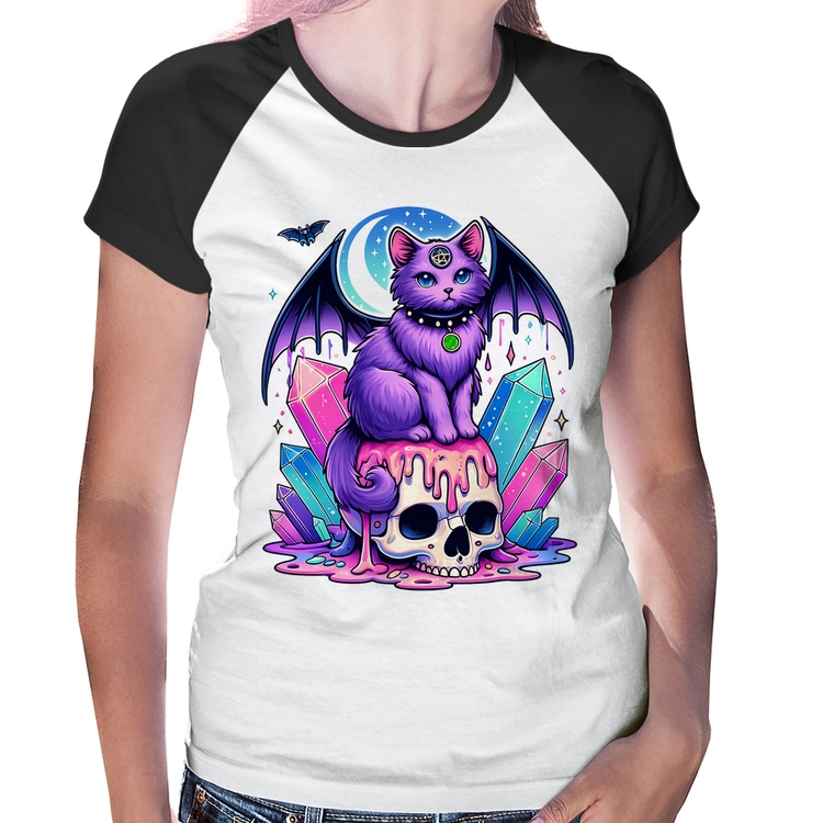 Baby Look Raglan Gato Gótico Arte