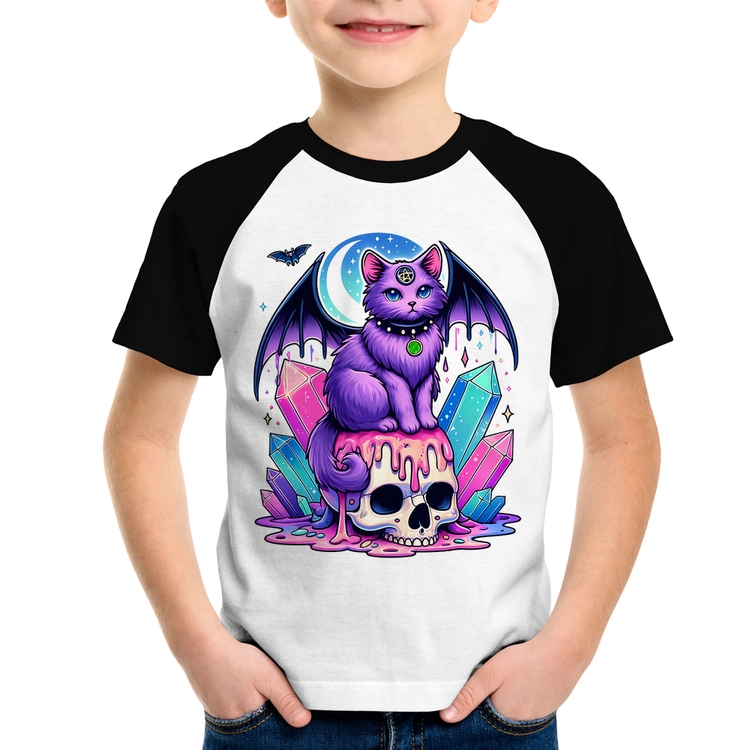 Camiseta Raglan Infantil Gato Gótico Arte