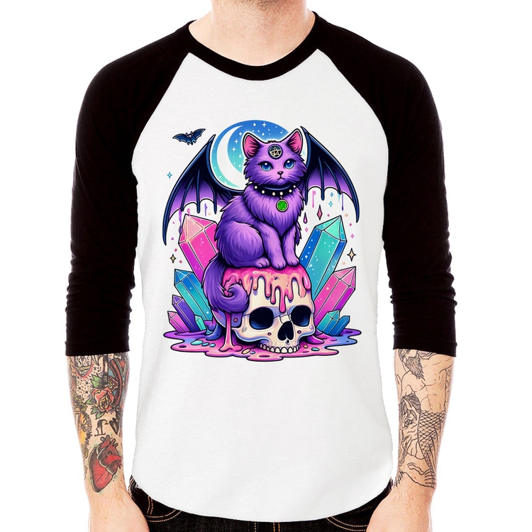 Camiseta Raglan Gato Gótico Arte Manga 3/4