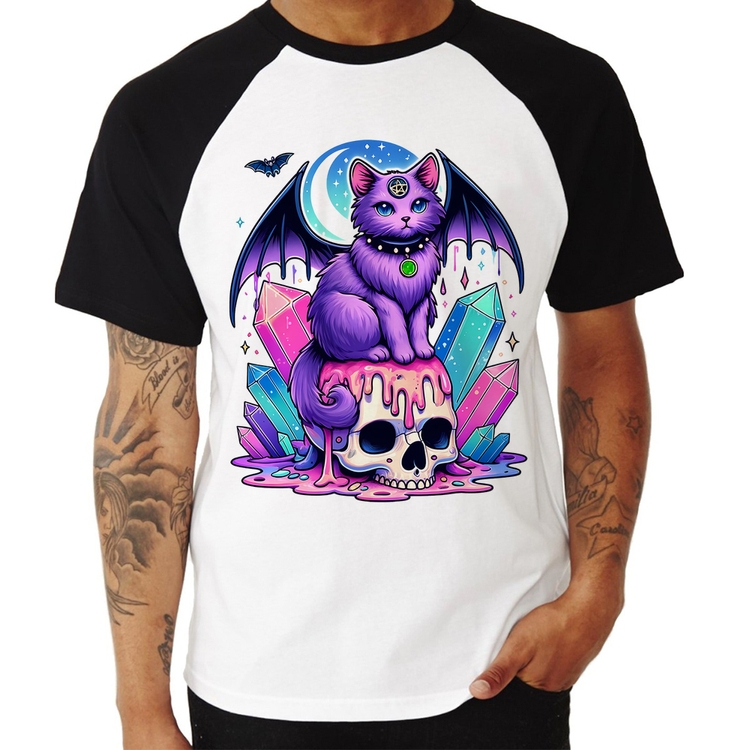 Camiseta Raglan Gato Gótico Arte