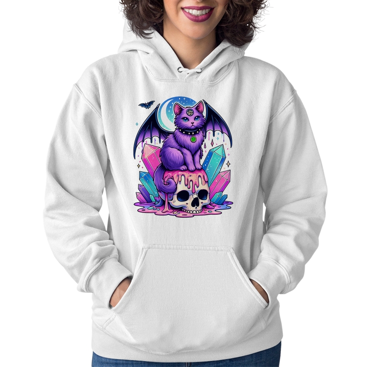Moletom Feminino Gato Gótico Arte - Branco