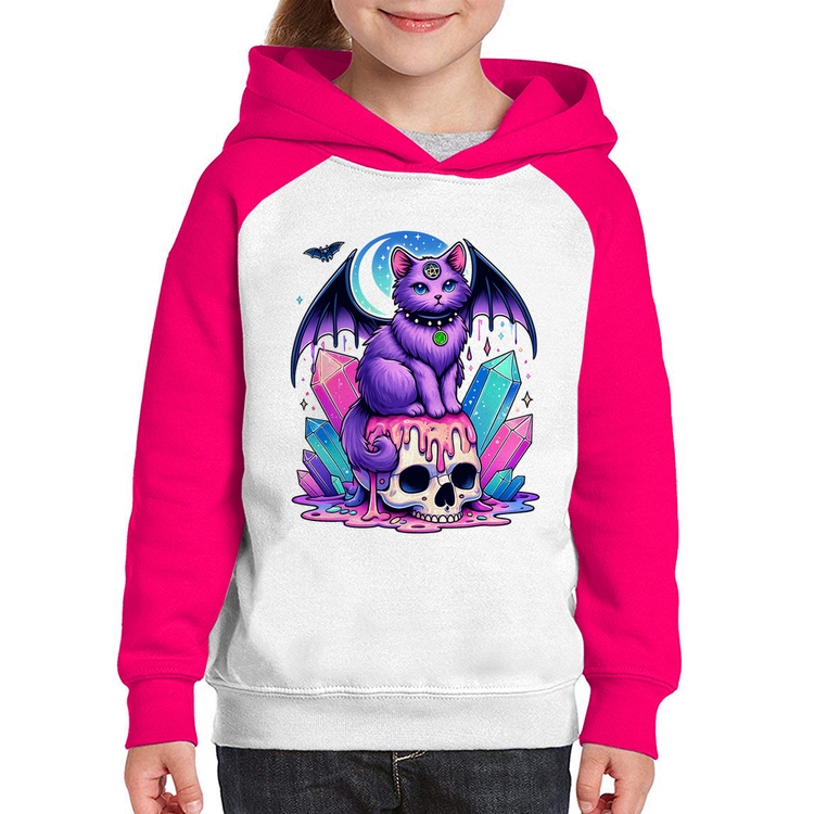Moletom Infantil Gato Gótico Arte - Branco/Rosa