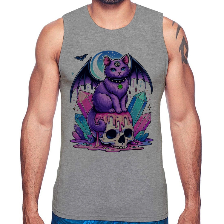 Regata Gato Gótico Arte - Cinza