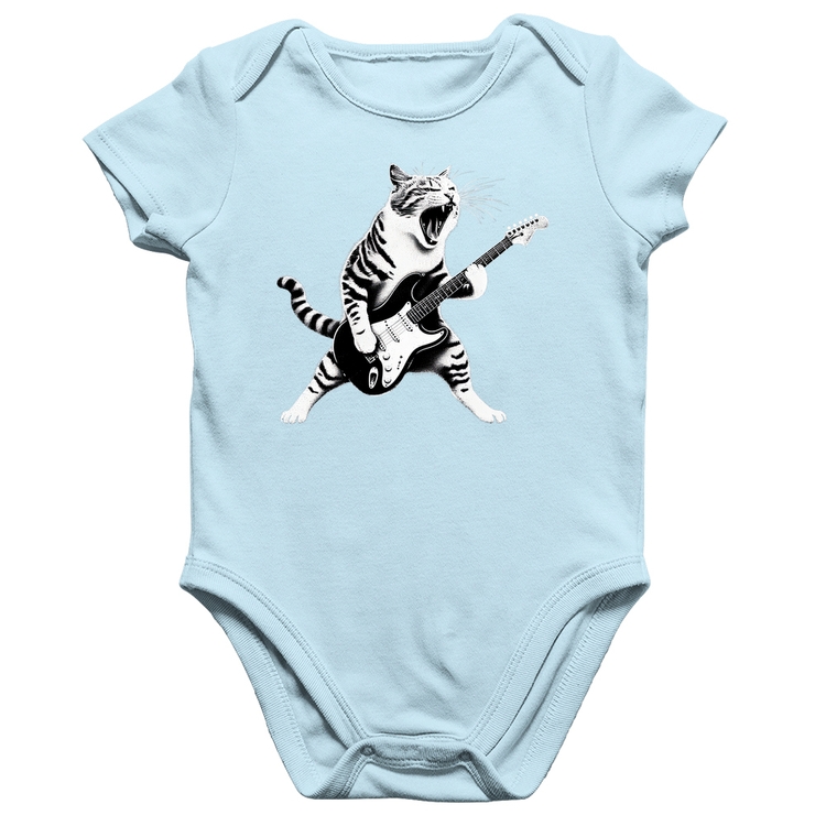 Body Bebê Algodão Gato Guitarrista - Azul Bebê