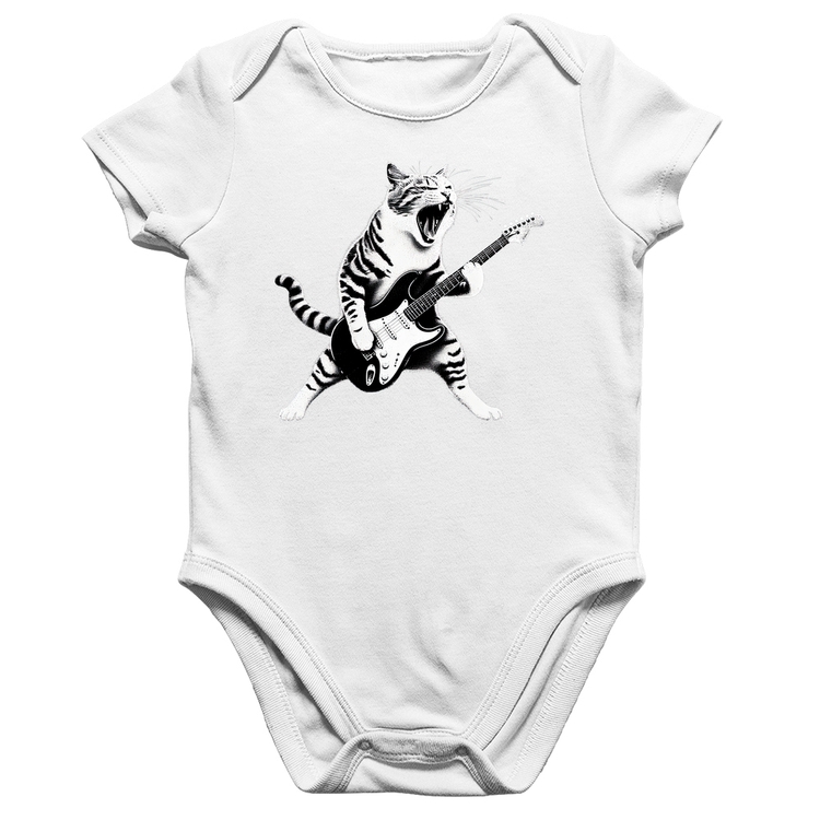 Body Bebê Algodão Gato Guitarrista - Branco