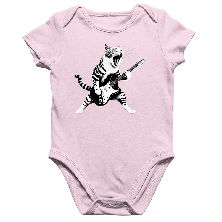 Body Bebê Algodão Gato Guitarrista - Rosa Bebê