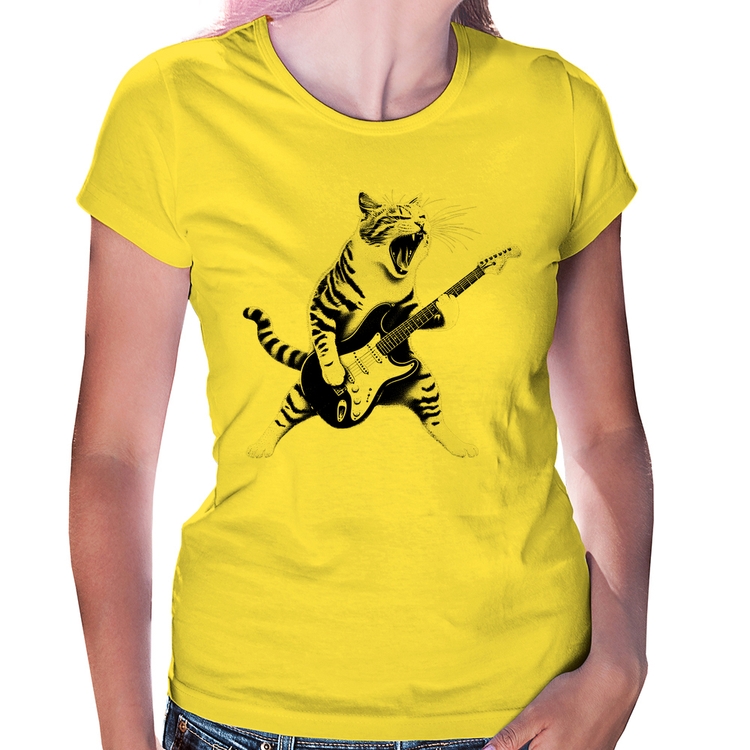 Baby Look Gato Guitarrista - Amarela