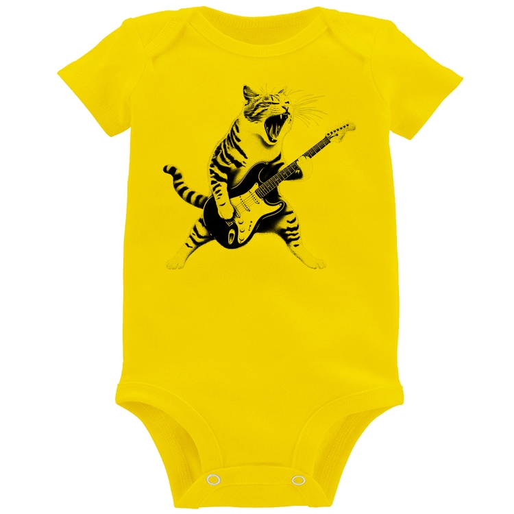 Body Bebê Gato Guitarrista - Amarelo