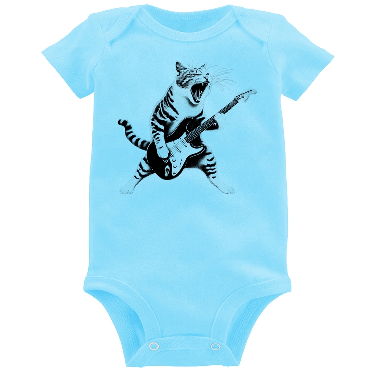 Body Bebê Gato Guitarrista - Azul Bebê