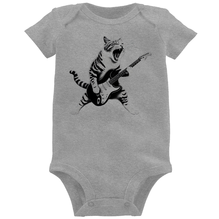 Body Bebê Gato Guitarrista - Cinza
