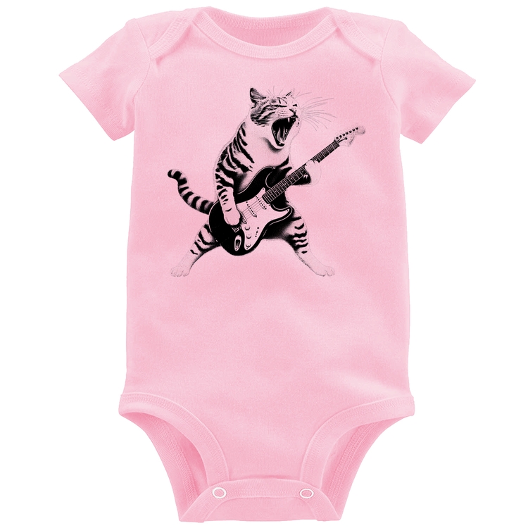 Body Bebê Gato Guitarrista - Rosa Bebê