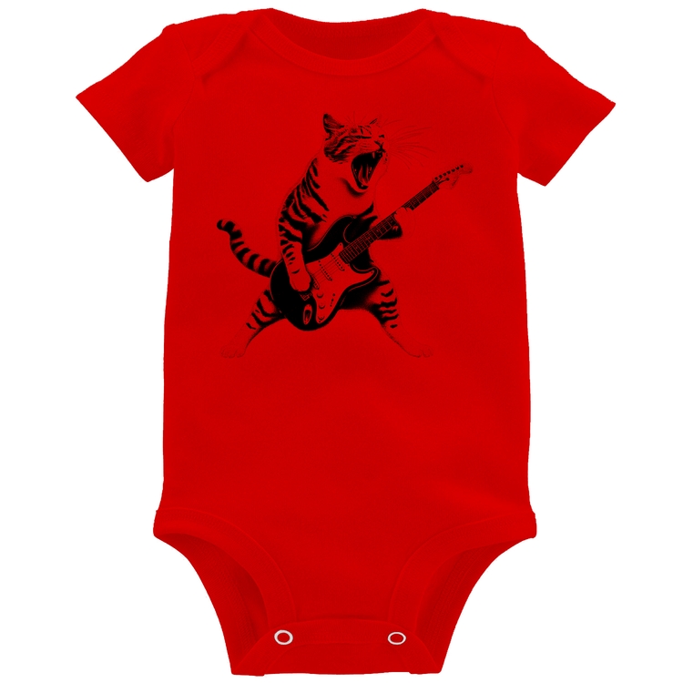 Body Bebê Gato Guitarrista - Vermelho