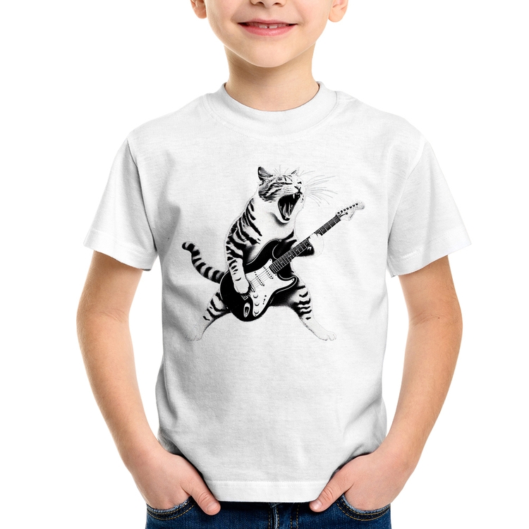 Camiseta Infantil Gato Guitarrista